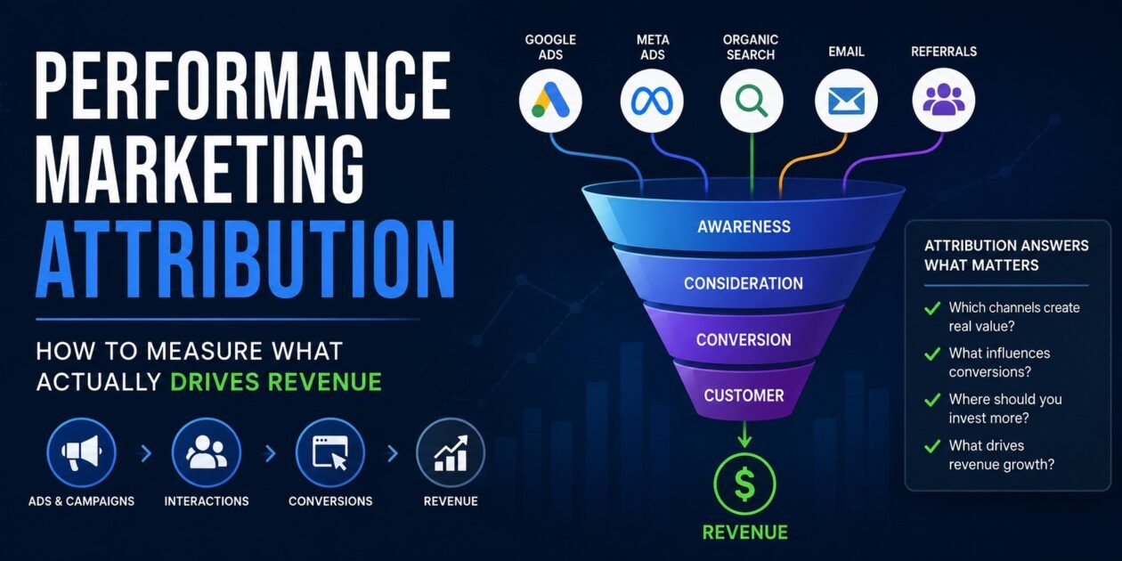 Performance marketing attribution showing how campaigns and customer interactions contribute to revenue