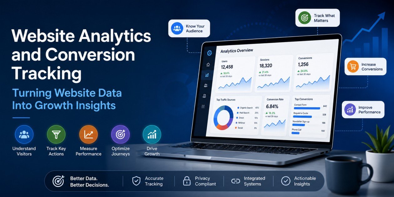 Website analytics and conversion tracking dashboard showing website performance and growth insights